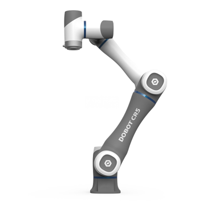 Robot colaborativo DOBOT CR5 utilizado para automatización industrial y trabajo seguro junto a operarios en entornos de fabricación.