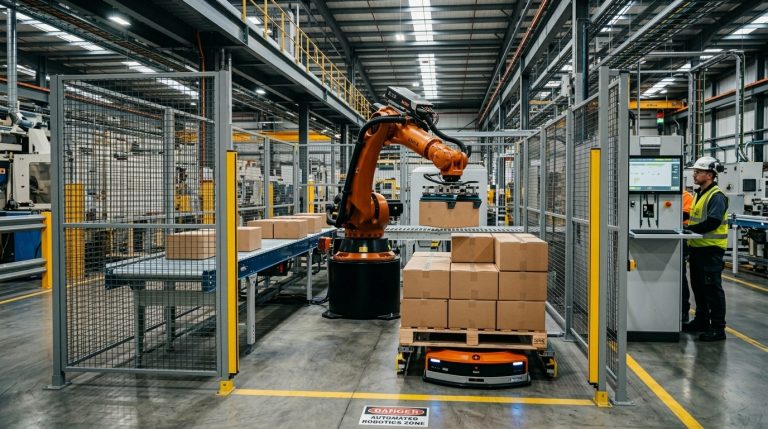 Automatización robótica industrial en una célula de manipulación y paletizado